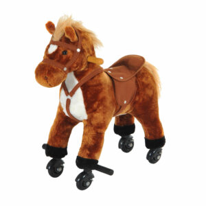 HOMCOM Rocking Horse Plush Kids Ride on Gift Wooden Action Pony Wheeled Walking Riding Little Baby Toy W/Sound