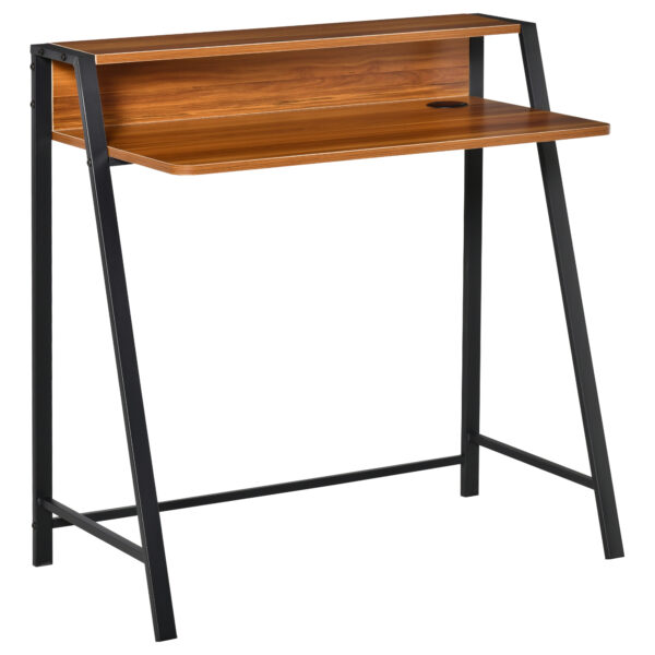 HOMCOM TwoTier Computer Desk, Home Office Writing Study Table with Storage Shelf, PC Laptop Desk Gaming Workstation, Walnut