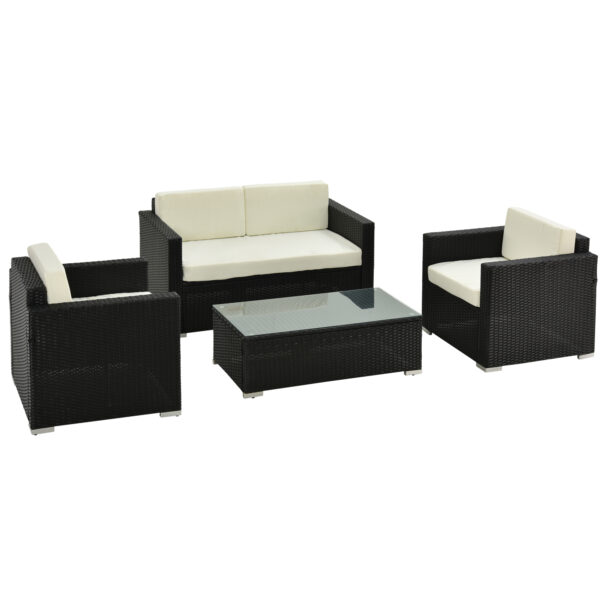 Outsunny 4Seater Rattan Sofa Set Garden Rattan Furniture Wicker Steel Chair Seat Furniture Patio Rattan Garden Sofa