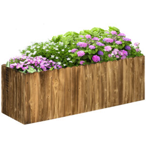 Outsunny 172L Garden Flower Raised Bed Pot Wooden Outdoor Large Rectangle Planter Vegetable Box Outdoor Herb Holder Display 120L x 40W x 40H cm