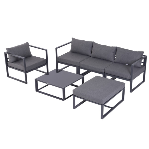 Outsunny 6 PCs Outdoor Indoor Sectional Sofa Set Thick Padded Cushions Aluminium Frame 5 Seaters 1  Table Footrest