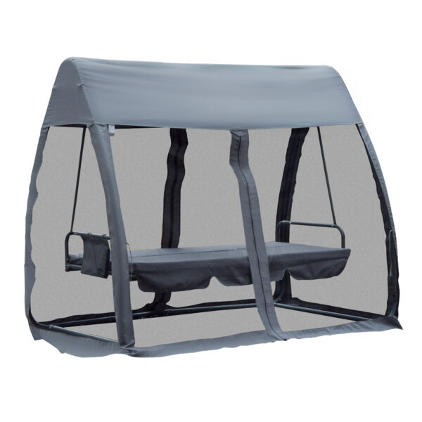 Outsunny 3 Seater Garden Swing Chair 2 in 1 Convertible Outdoor Rocking Bench Bed with WaterResistant Roof, Zipped Door and Mosquito Netting,