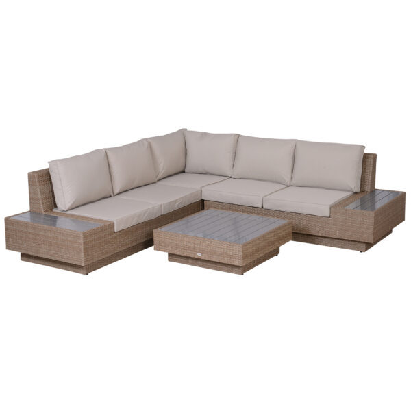 Outsunny 5Seater Rattan Garden Furniture Outdoor Sectional Corner Sofa and  Table Set  Conservatory Wicker Weave w/ Armrest Cushions,