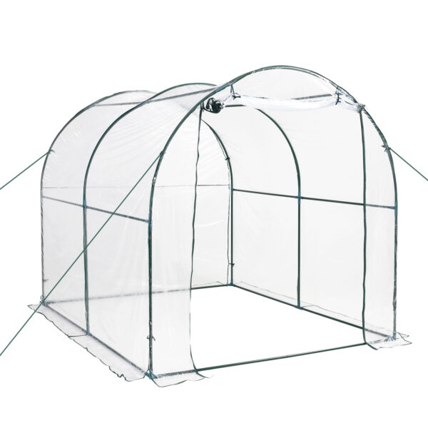 Outsunny Walkin Polytunnel house with Rollup Door Transparent Tunnel house with Steel Frame and PVC Cover, 2.5 x 2m