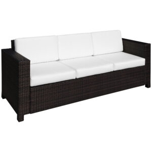 Outsunny Garden Rattan 3 Seater AllWeather Wicker Weave Metal Frame Chair with Fire Resistant Cushion