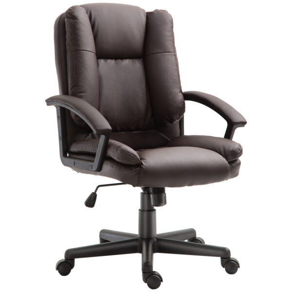 HOMCOM Swivel Executive Office Chair Mid Back Faux Leather Computer Desk Chair for Home with DoubleTier Padding, Arm, Wheels,