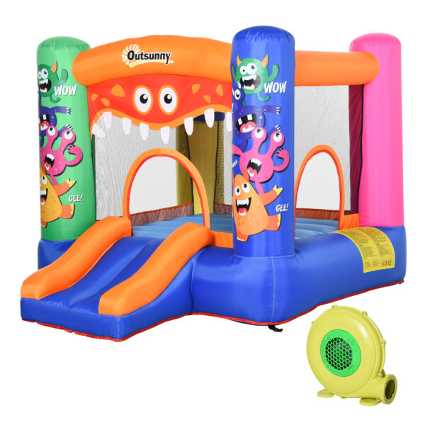 Outsunny Kids Bounce Castle House Inflatable Trampoline Slide Basket with Blower for Kids Age 38 Monster Design 2.5 x 1.8 x 1.75m Multicolor