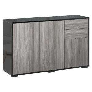HOMCOM High Gloss Sideboard, Side Cabinet, PushOpen Design with 2 Drawer for Living Room, Bedroom, Light and