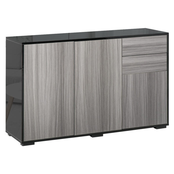 HOMCOM High Gloss Sideboard, Side Cabinet, PushOpen Design with 2 Drawer for Living Room, Bedroom, Light  and