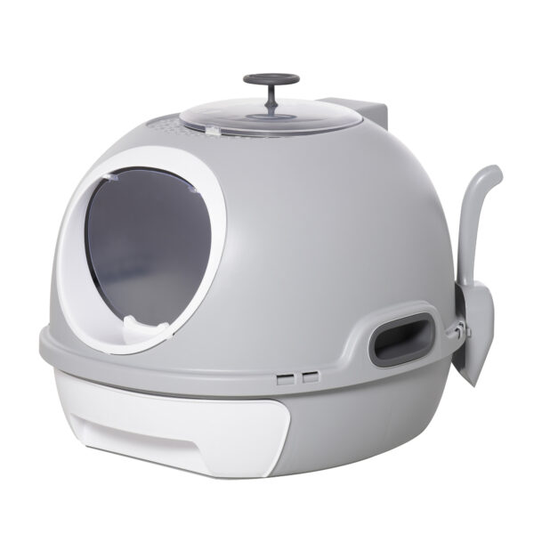 PawHut Cat Litter Box Toilet With Litter Scoop Enclosed Drawer Skylight Easy To Clean