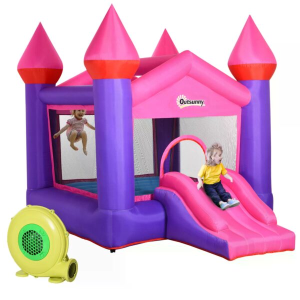 Outsunny Kids Bounce Castle House Inflatable Trampoline Slide 2 in 1 with Inflator for Kids Age 312 Multicolor 3.5 x 2.5 x 2.7m