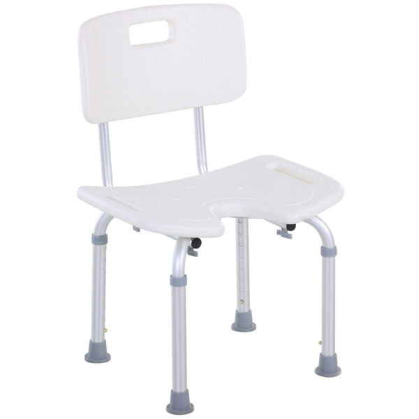 HOMCOM 8Level Height Adjustable Bath Stool Spa Shower Chair Aluminum w/ NonSlip Feet and Handle, Load Capacity 136kg
