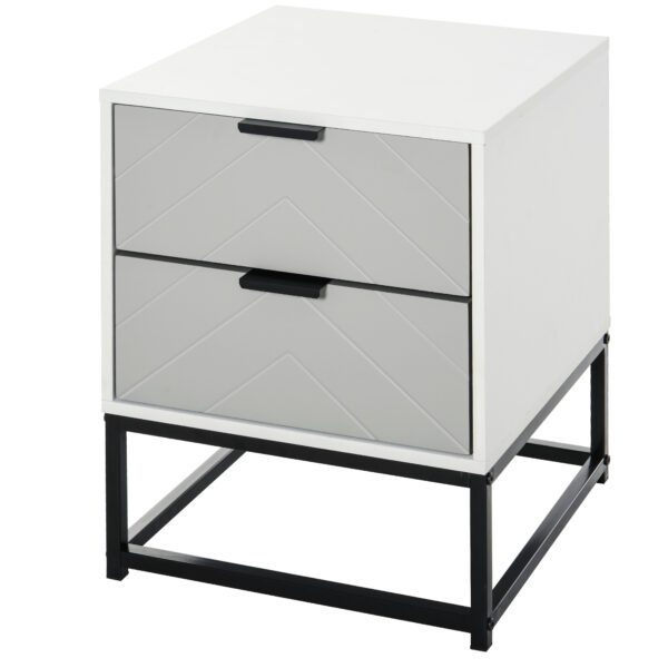 HOMCOM Bedside Cabinet with 2 Drawer Storage Unit, Unique Shape Bedroom Table Nightstand with Metal Base, for Living Room, Study Room, Dorm