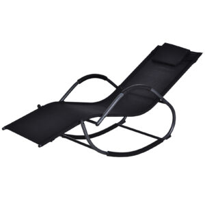 Outsunny Garden Rocking Chair Patio Texteline Rocking Lounge Chair Zero Gravity Rocker Outdoor Patio Garden Recliner Seat w/ Padded Pillow