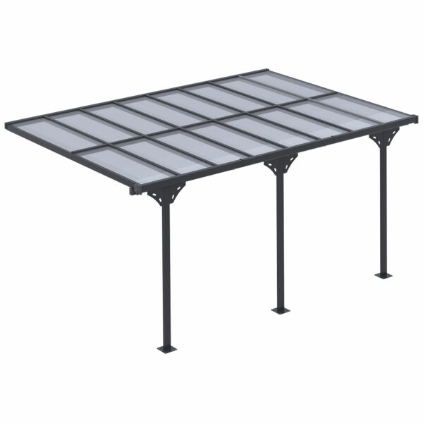 Outsunny Outdoor Patio Wallmounted 4.35 x 3m Gazebo Pergola, Aluminum Post, PC Roof