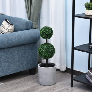 Outsunny Set of 2 Artificial Boxwood Ball Topiary Trees Potted Decorative Plant Outdoor and Indoor D??cor 67cm