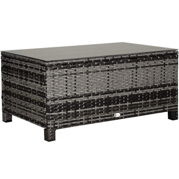 Outsunny Rattan Table Garden Furniture Patio Wicker Side Table with Tempe Glass Table Top, Mixed