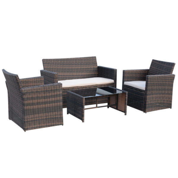 Outsunny 4Seater Rattan Garden Sofa Set Outdoor Patio Wicker Weave 2seater Bench Chairs &  Table Conservatory,
