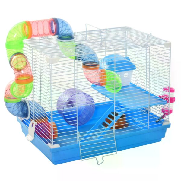 Pawhut 2 Tier Hamster Cage Carrier Habitat Small Animal House with Exercise Wheels Tunnel Tube Water Bottle Dishes House Ladder for Dwarf Mice,
