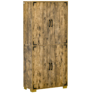 HOMCOM Farmhouse Style Tall Cupboard 4Door Cabinet with Storage Shelves for Bedroom & Living Room, Rustic Wood Effect