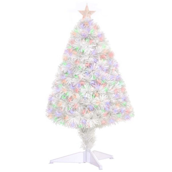 HOMCOM 2.5FT Prelit Artificial Tabletop Christmas Tree with Fibre Optics Holiday Home Xmas Decoration for Table and Desk,