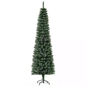 HOMCOM 6.5FT Artificial Snow Dipped Christmas Tree Xmas Pencil Tree Holiday Home Indoor Decoration with Foldable  Stand,