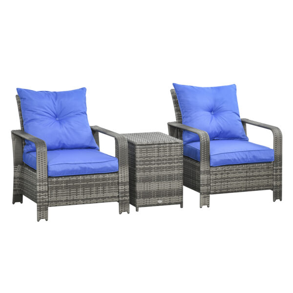 Outsunny 3 pcs PE Rattan Wicker Garden Furniture Patio Bistro Set Weave Conservatory Sofa Storage Table and Chairs Set  Cushion  Wicker