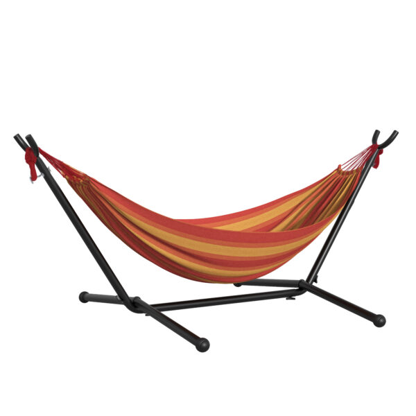 Outsunny Hammock with Stand, Camping Hammock with Portable Carrying Bag, Adjustable Height, 120kg Load Capacity,  Stripe,277 x 121cm