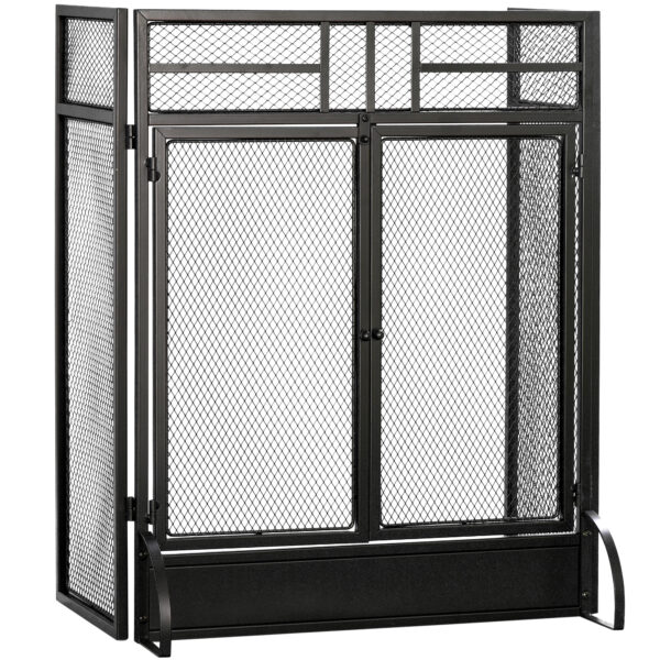 HOMCOM 3Panel Folding Fireplace Screen with Door, Freestanding Spark Guard, Metal Mesh Fireguard,