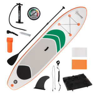 Outsunny 10'6" x 30" x 6" Inflatable NonSlip Paddle Stand Up Board w/ Adjustable Aluminium Paddle, ISUP Accessories, 320L x 76W x 15H cm