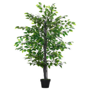 Outsunny 145cm Artificial Tree Banyan Plant Faux Decorative Tree W/ Cement Pot Vibrant ery Shrubbery Indoor Outdoor Accessory