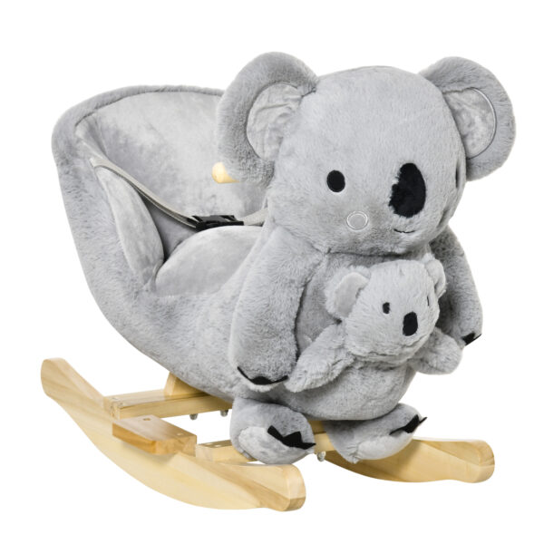 HOMCOM Kids Plush RideOn Rocking Horse Koalashaped Plush Toy Rocker with Gloved Doll Realistic Sounds for Child 1836 Months