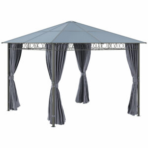 Outsunny 3 x 3m Hardtop Gazebo with UV Resistant Polycarbonate Roof, Steel & Aluminum Frame, Garden Pavilion with Curtains,