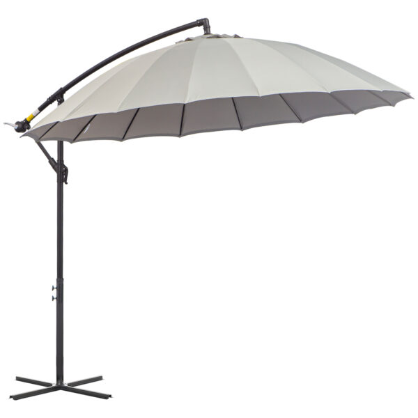 Outsunny 3m Cantilever Garden Hanging Banana Sun Umbrella with Crank Handle, 18 Sturdy Ribs and Cross Base,