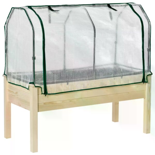 Outsunny Outdoor Elevated Wood Planter Box for Herbs and Vegetables Raised Garden Bed with PE house Cover, Use for Patio, Backyard, Balcony