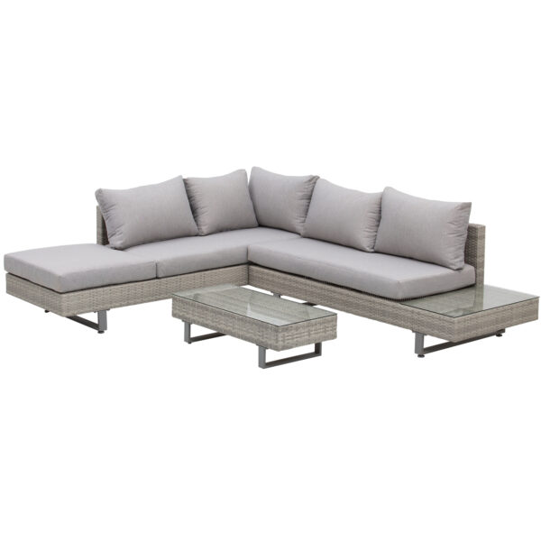 Outsunny 5Seater Rattan Garden Furniture Wicker Conservatory Corner Sofa Set Chaise Lounge with  Table, Side Table & Cushions ??