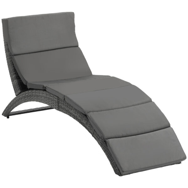 Outsunny Garden Patio Rattan Wicker Folding Sun Lounger Recliner Bed Chair with Cushion for Outdoor,