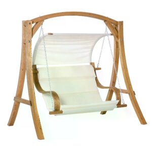 Outsunny Wooden Porch Swing Chair AFrame Wood Log Swing Bench Chair With Canopy and Cushion for Patio Garden Yard