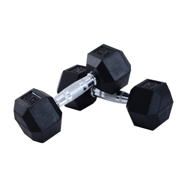 HOMCOM Rubber Hex Dumbbells, Sports Hex Weights Sets, Home Gym Fitness, Hexagonal Dumbbells Kit Weight Lifting Exercise 2 x 8kg