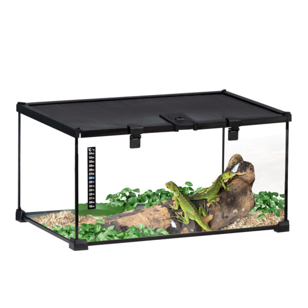 PawHut 50 x 30 x 25 cm Reptile Glass Terrarium, Reptile Breeding Tank, Climbing pet Glass Containers, Arboreal Box, with Strip Patch Thermometer