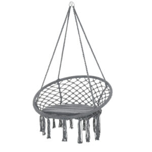 Outsunny CottonPolyester Blend Macrame Hanging Chair Swing Hammock for Indoor & Outdoor Use with Backrest, Fringe Tassels,