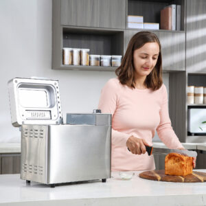 HOMCOM 25 in 1 Bread Machine 0.9 KG Capacity Programmable Stainless Steel Dough Maker with Auto Fruit Nut Dispenser Nonstick Pan 3 Loaf Sizes, 550W