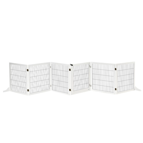 PawHut Pet Gate Wooden Dog Safety Barrier, Freestanding Foldable Fence, w/ 6 Panels, 2 Support Feet, House Doorway Stairs, Small & Medium Dogs,
