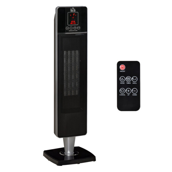 HOMCOM Ceramic Tower Heater Oscillating Space Heater w/ Remote Control 8hrs Timer TipOver Overheat Protection 1000W/2000W