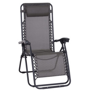 Outsunny Zero Gravity Chair Outdoor Folding & Reclining Sun Lounger with Head Pillow for Patio Decking Gardens Camping,