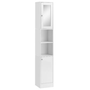 HOMCOM Tall Bathroom Storage Cabinet with Mirror, Freestanding Floor Cabinet Tallboy Unit with Adjustable Shelves,