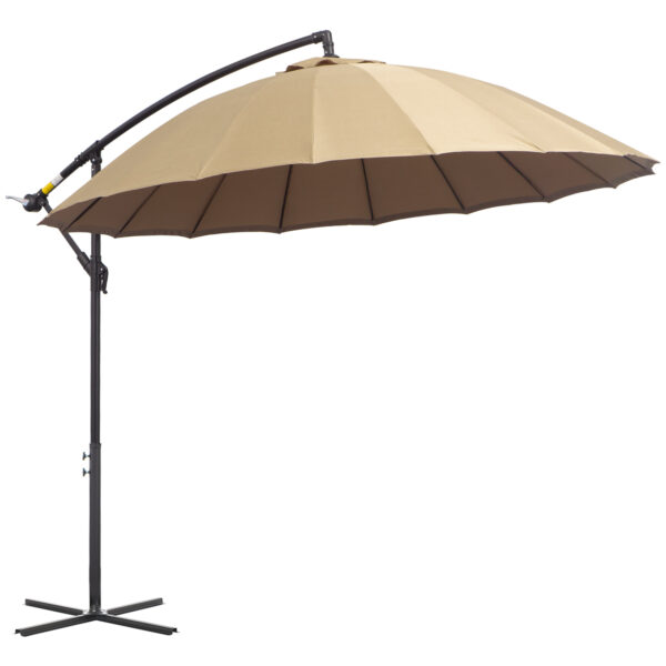 Outsunny 3m Cantilever Shanghai Parasol Garden Hanging Banana Sun Umbrella with Crank Handle, 18 Sturdy Ribs and Cross Base,