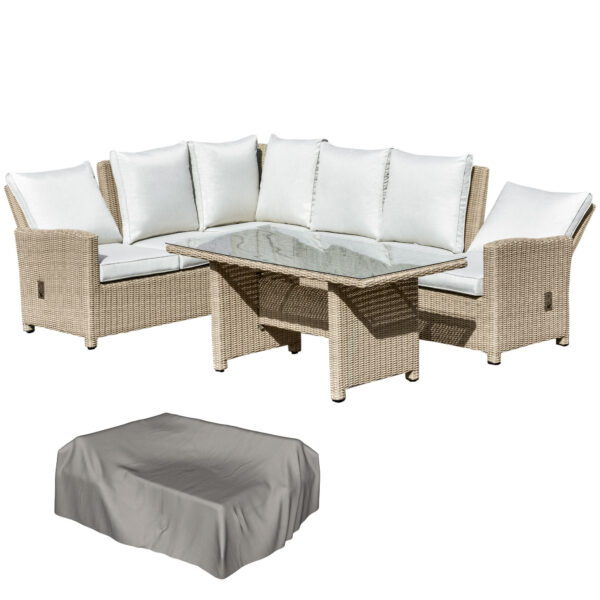 Outsunny 6Seater Reclining PE Rattan Garden Dining Set Patio Furniture w/Sofa Chairs Glass Table Cushions Adjustable Feet Stylish Lounge Conversation