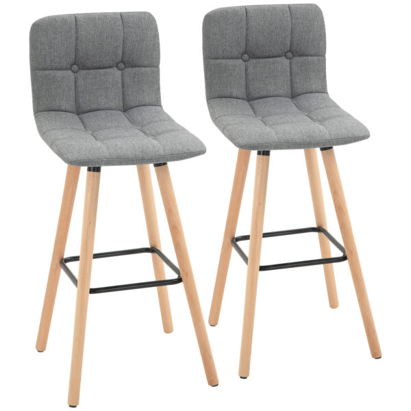 HOMCOM Bar stool Set of 2 Armless ButtonTufted Counter Height Bar Chairs with Wood Legs & Footrest,
