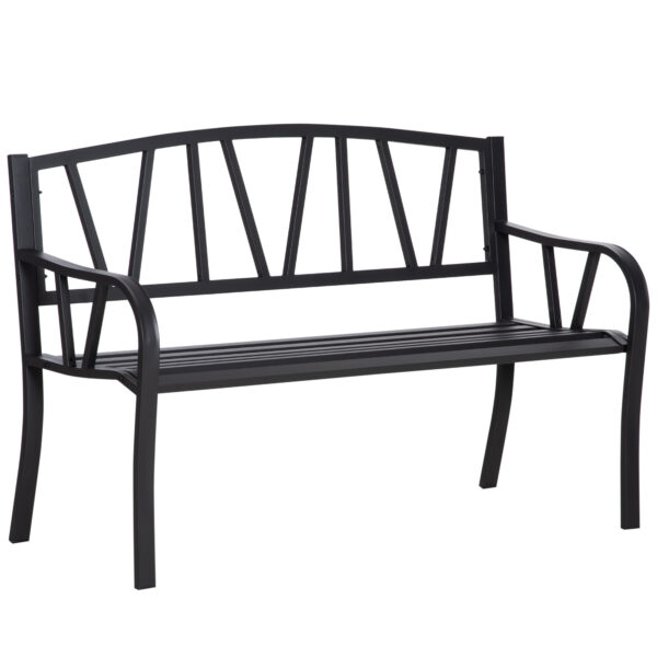 Outsunny 2Seater Garden Bench Solid Metal Loveseat Outdoor Furniture for Patio Family Chair w/ Decorative Backrest Ergonomic Armrest